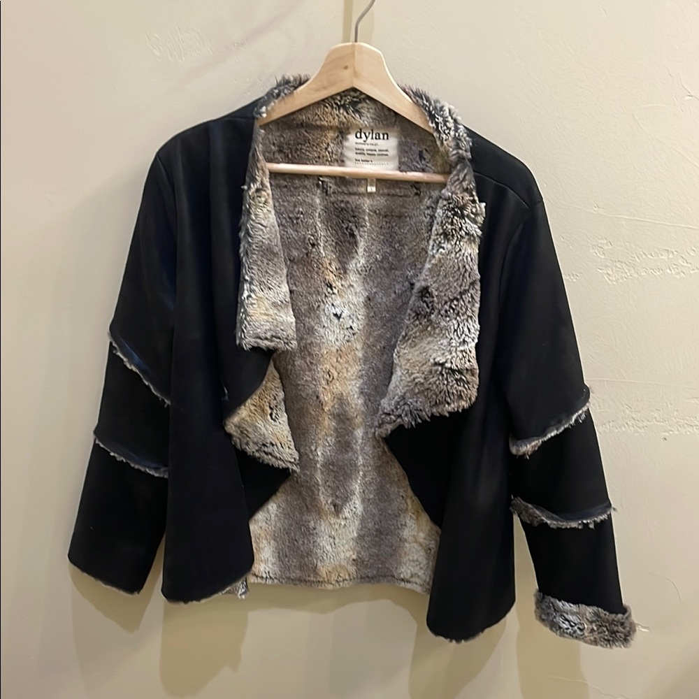 Dylan Black and Gray Fur Teddy Jacket with fur detailing l